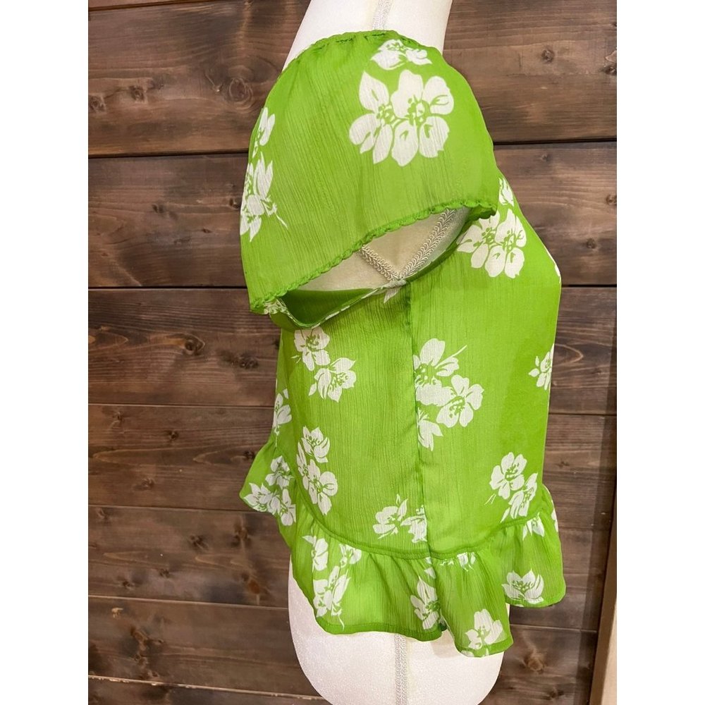 Women's Hollister Blouse Lime Green Floral - Picture 3 of 6